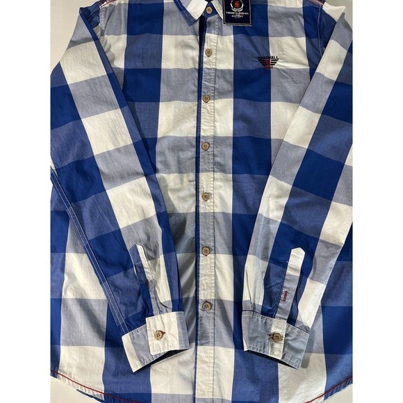 Fredd Marshall Men's Button Up Long Sleeve Blue White Plaid Size XL NWT - Picture 6 of 6